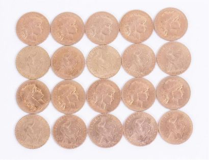 null * 20 pièces de 20 francs or (19 x 1913 et 1 x 1914) 