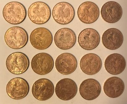 null * 20 pièces de 20 francs or (10 x 1905 et 5 x 1908 et 5 x 1910) 