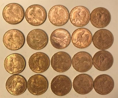 null * 20 pièces de 20 francs or (5 x 1907 et 5 x 1909 et 5 x 1911 et 5 x 1912)