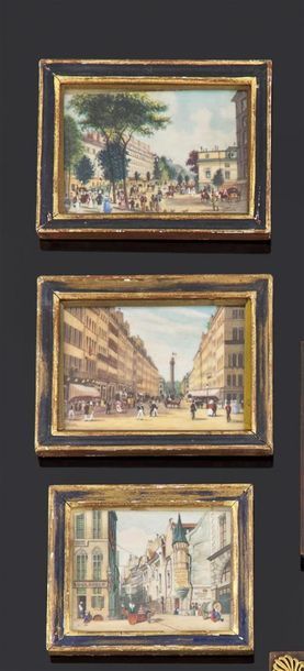 null Trois miniatures rectangulaires « Vues de Paris : la rue de la paix, l'angle...