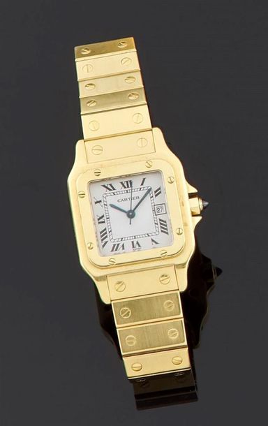 null CARTIER, modèle Santos
Montre bracelet de femme ou homme en or jaune 750 millièmes,...