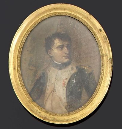 null Miniature ovale esquissée sur papier, représentant Napoléon Ier dans une cadre...