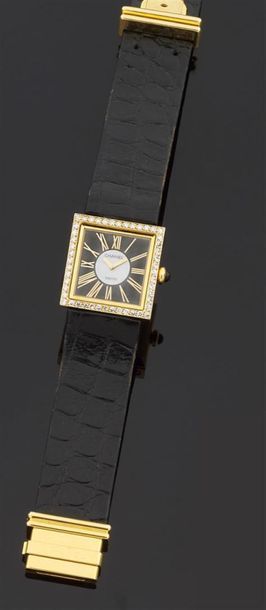 null Montre-bracelet de dame, la montre de forme carrée en or jaune 750 millièmes,...