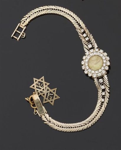 null Montre bracelet de dame en or jaune 585 millièmes, la montre de forme ronde,...