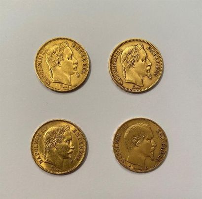 4 pièces de 20 francs or Napoléon III, tête...