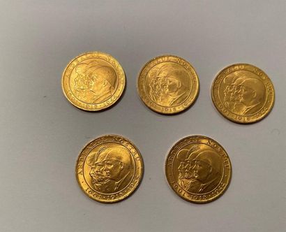 null 5 pièces de 20 lei or, 1944, pièces commémoratives des trois rois, Roumanie....