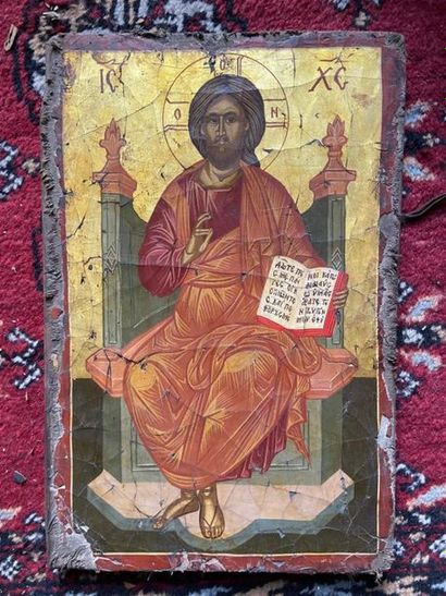 null * Icone du Christ Pantocrator sur bois 
33,5 x 22 cm