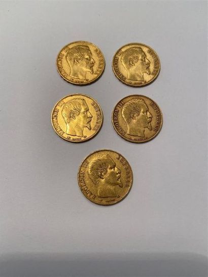 5 pièces de 20 francs or Napoléon III tête...