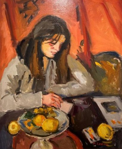 null Pierre CORNU (1895-1996)
Jeune femme aux citrons 
Huile sur toile, signée en...
