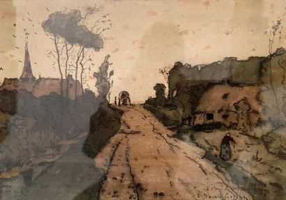null Deux pièces encadrées : 
Léon DUVAL-GOZLAN (1853-1941)
Vue de ruelle animée....