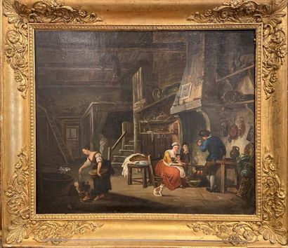 null Ecole française du XIXème siècle 
Scène d'intérieur 
Huile sur toile 
46 x 56...
