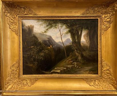 null Ecole française du XIXème siècle 
Paysage de montagne 
Huile sur toile
25 x...