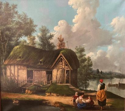 null Dans le goût du XIXème siècle 
Le moulin
Huile sur toile 
76 x 86 cm