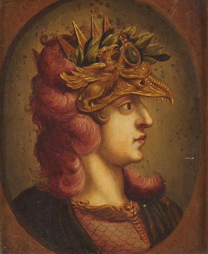 null Ecole flamande du 17ème, suiveur de Rubens
Portrait d'empereur casqué
Cuivre
Hauteur...