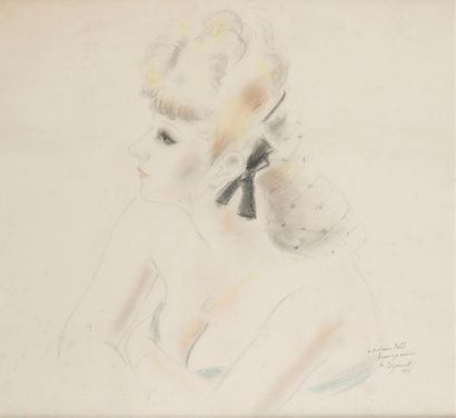 null *André DIGNIMONT (1891 - 1965)
Femme les bras croisés, 1945
Pastel signé, daté...
