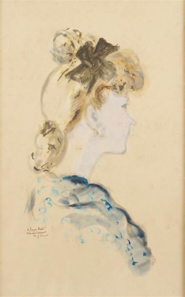 null *André DIGNIMONT (1891 - 1965)
Portrait de femme de profil
Gouache, signée et...