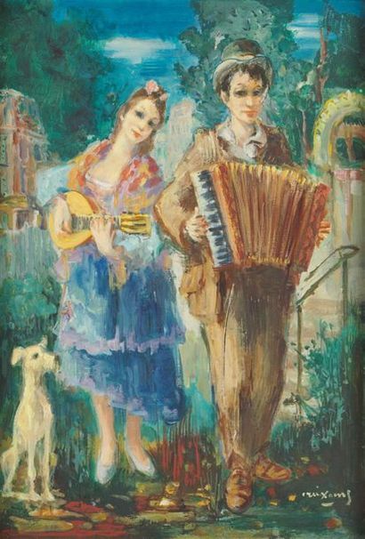 null *Pedro CREIXAMS (1893 - 1965)
Musiciens des rues
Huile sur toile, signée vers...