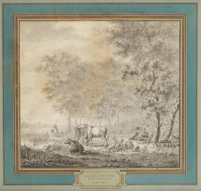 null Jacob VAN STRY (1756 1815)
Le paturage au bord de l'eau
Plume et encre de Chine,...