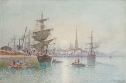null Louis Étienne TIMMERMANS (1846 - 1910)
Rouen, l'entrée du port
Aquarelle, signée...