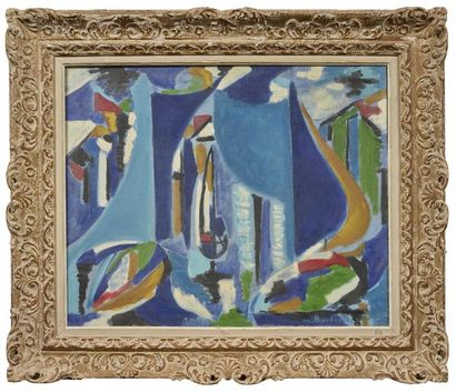 null Marcel BURTIN (1902 - 1979)
Composition fond bleu, 1958 (?)
Huile sur toile,...