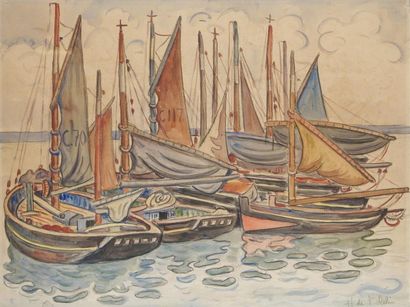 null Henri Liénard de SAINT-DELIS (1878 - 1949)
Bateaux de pêches
Aquarelle sur traits...