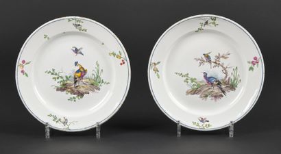 null Sceaux

Deux assiettes à décor polychrome d'oiseaux et fruits.

XVIIIème siècle.

D....