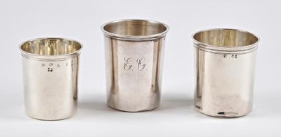 null Three straight goblets in plain silver 950 thousandths, threaded neck, including...
