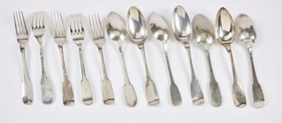 null Five forks and seven spoons in silver 800 and 950 thousandths, plain flat model....