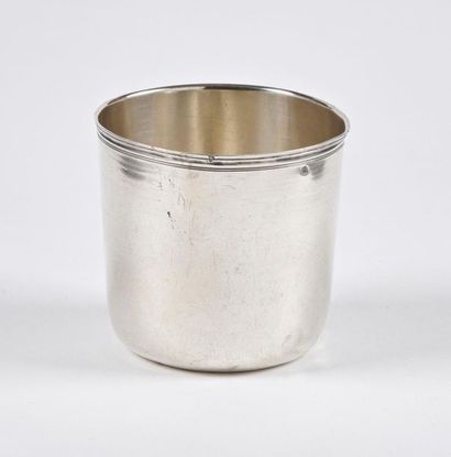 null Plain silver cup called "curon", with a threaded neck. Monogrammed "A.D" and...