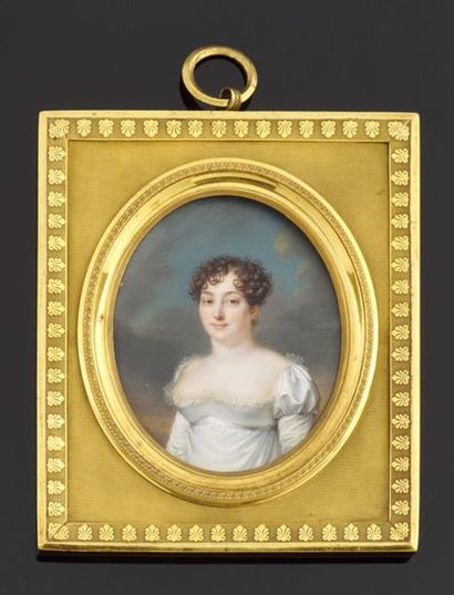 null Oval miniature on ivory "Bust of a young woman dressed in a silky white dress...