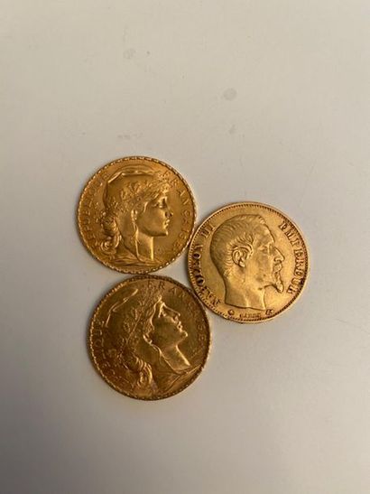 null * # 3 pièces de 20 francs or 1860, 1905 et 1914 