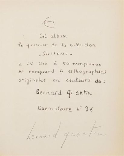 null Bernard QUENTIN (1923-2020)
Saisons
Album contenant quatre lithographies en...