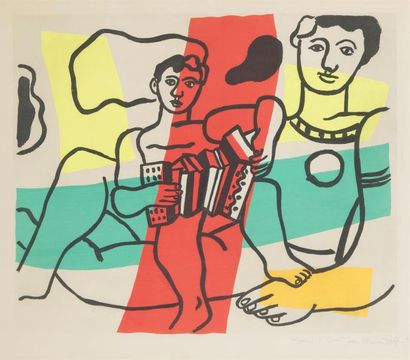 null Dans le gout de Fernand Léger
L'accordéoniste
Lithographie. 
55,5 x 75,5 cm....