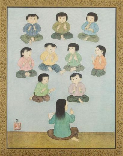 null MAI-THU (1906-1980)
La leçon de chant
Impression sur soie
Signée en bas à gauche...