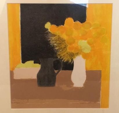 null Bernard CATHELIN (1919-2004) 
Nature morte aux bouquet de fleures et aux citrons.
Lithographie
Dans...