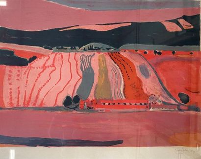null Henri HAYDEN (1883-1970)

- Paysage rouge, Lithographie signée en bas à droite...