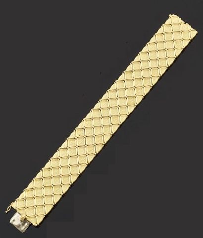 null Bracelet ruban large articulé en or jaune 750 millièmes partiellement amati...