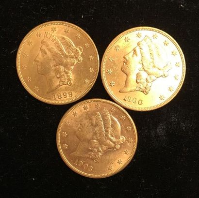 null ** Three $20 Liberty yellow gold coins 1899, 1900, 1903
Selling fee: 9.6% incl....
