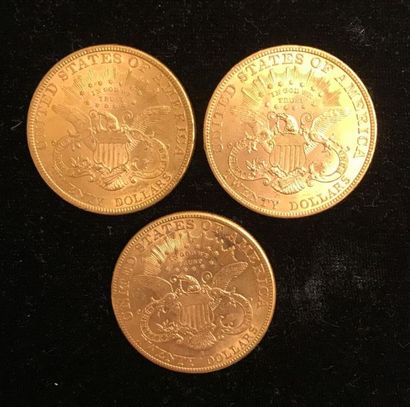 null ** Trois pièces de 20 dollars Liberty en or jaune 1899, 1900, 1903
Frais de...