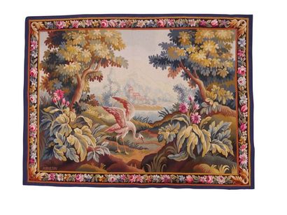 null Fine French Tapestry of AUBUSSON signed "Aubusson" with a border decorated with...