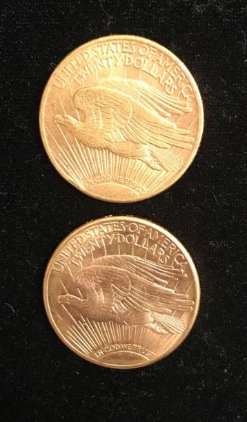 null ** Deux pièces de 20 dollars Saint-Gaudens en or jaune 1914 et 1923
Frais de...