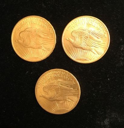 null ** Three 20 dollar Saint Gaudens yellow gold coins 1908
Selling expenses: 9.6%...