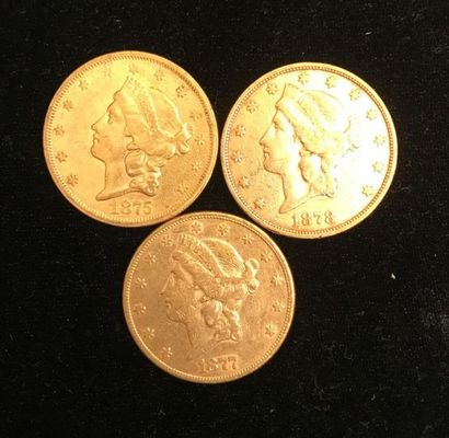 null ** Three 20-dollar Liberty yellow gold coins 1875, 1877, 1878 
Selling expenses:...