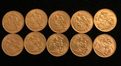 null ** Dix pièces souverains or 1911 (x5) et 1912 (x5) F
Frais de vente : 9,6 %...