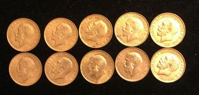 null ** Dix pièces souverains or 1911 (x5) et 1912 (x5) F
Frais de vente : 9,6 %...