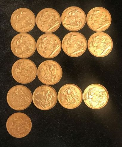 null ** Quinze pièces de demi souverains or 1902 (x4), 1903 (x4), 1904 (x2), 1905...