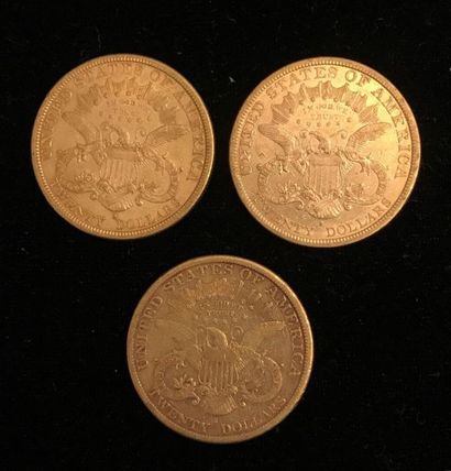 null ** Trois pièces de 20 dollars Liberty en or jaune 1879, et 1883
Frais de vente...