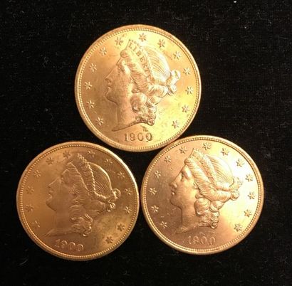 null ** Trois pièces de 20 dollars Liberty en or jaune 1900
Frais de vente : 9,6...