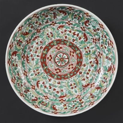 null CHINA 
Circular porcelain bowl with polychrome decoration of green family enamels...