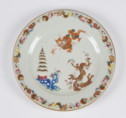 null China
Porcelain plate with polychrome decoration of rose family enamels in the...